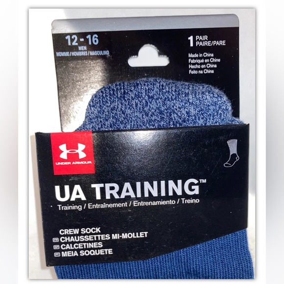 Under Armour UA Training Cushion Crew Socks 1 Pair Men’s 12-16 Blue Gray w/ Logo - Picture 3 of 11